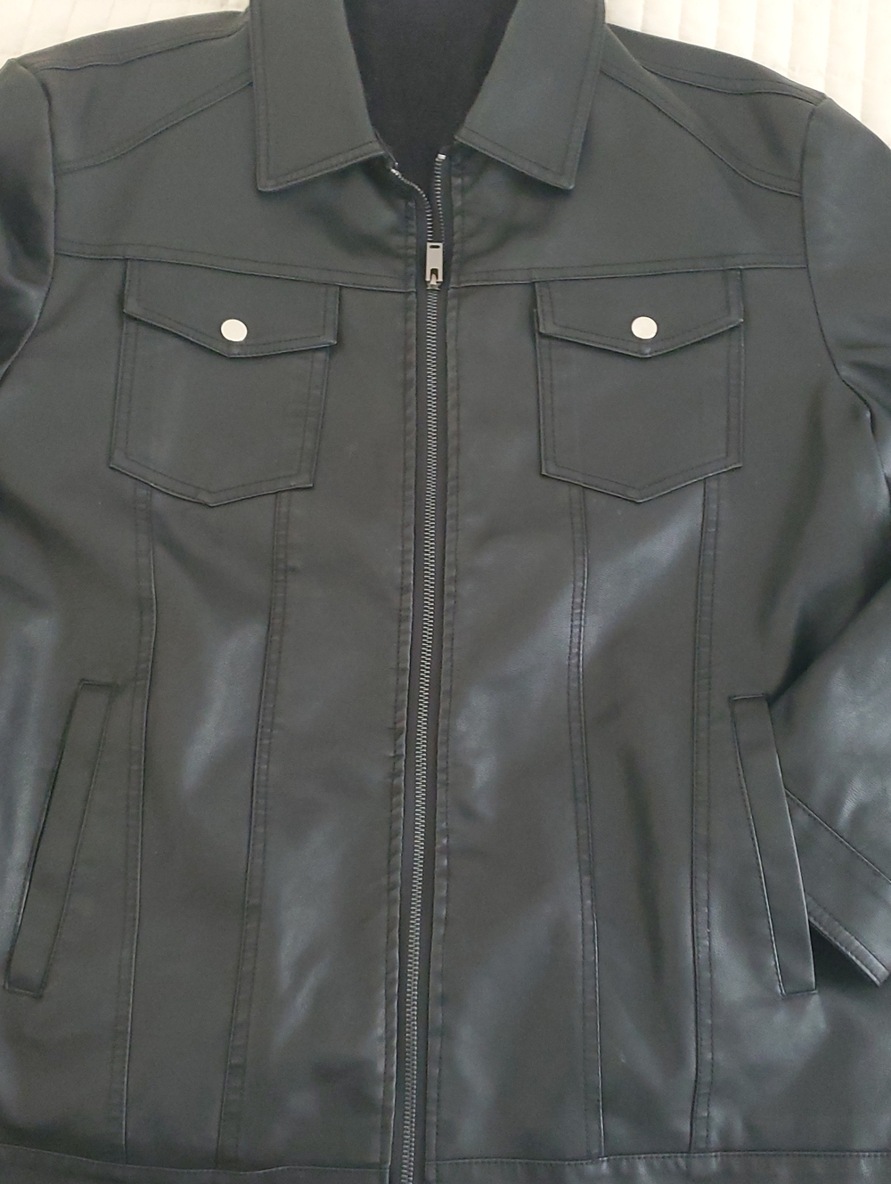 Men's Black Faux Leather Zip Jacket